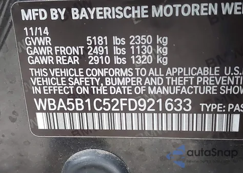 2015 BMW 535I z USA, uszkodzony, nr VIN WBA5B1C52FD921633